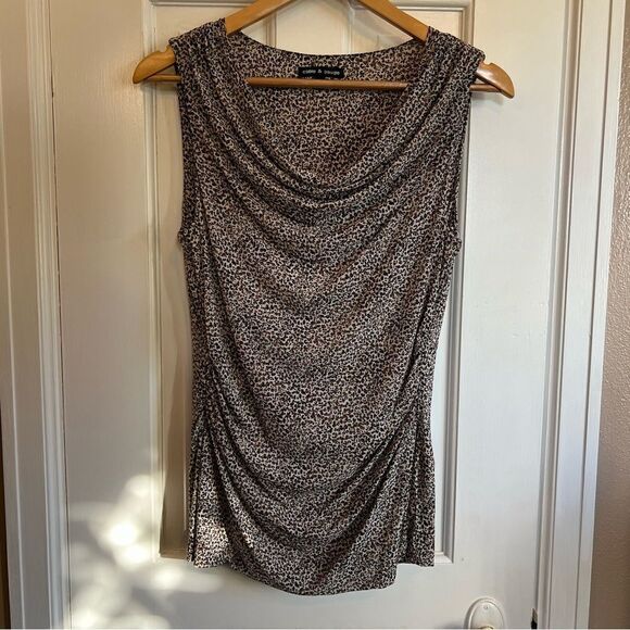 Cable & Gauge Leopard Print Sleeveless Cowl Neck Tank Top - Picture 2 of 6